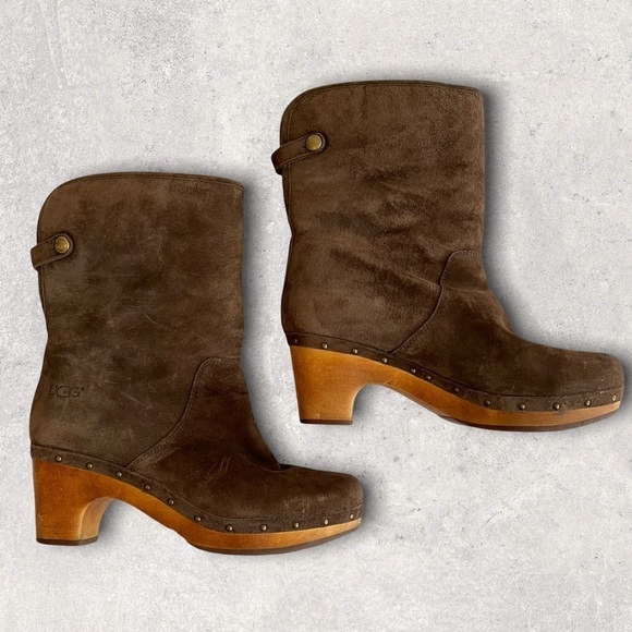 UGG Shoes - UGG Women’s Brown Suede Leather Heeled Shearling Fleece Winter Boots Size 9